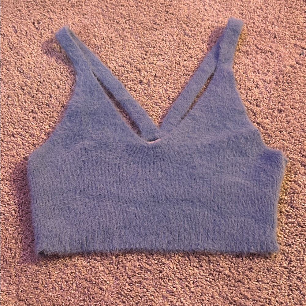 Chic Blue Fuzzy Knit Crop Top